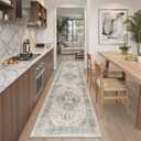 Madane Runner Rug 2x8, Washable Hallway Runner Rugs, Non-Slip Low-Pile Soft Kitchen Rug Runner Laundry Room Rug, Vintage Throw Entry Foyer Mat for Entrance Living Room (Light Taupe Brown, 2 x 8)