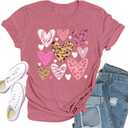 Valentines Shirts for Women Love Hearts T-Shirt Happy Valentine's Day Tee Tops (X-Large, Pink1)