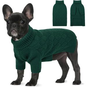 Small Dog Christmas Sweater, Turtleneck Dog Sweater for Cold Weather, Puppy Knitwear Pullover for Christmas Thanksgiving, Pet Winter Knitted Sweatshirt for Pug Dachshund, Green Small