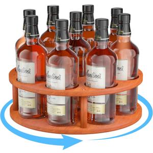 Wine Rack Coffee Syrup Organizer: Wooden Rotatable Wine Bottles Organizer Stand, Countertop Wine Bottles Coffee Syrup Rotating Display Holder