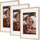 Axeman 16x24 Natural Solid Oak Wood Picture Frame with 12x18 Mat, Premium Rustic Wooden Photo Frames with Tempered Glass, Poster Photo Frame for Gallery Wall Hanging, 3 Packs