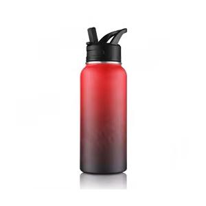 Fanhaw 32 oz Insulated Water Bottle – Portable Stainless Steel Flask with 3 Lids (Straw, Spout, Carabiner) | Leakproof, for Gym, Hiking, Work, Travel & Everyday Use (Navy Blue)