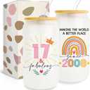 Gifts For 17 Year Old Girl, 17 Year Old Girl Gifts, 17th Birthday Gifts for Girls, 2008 Birthday Present, Happy 17th Birthday Glass Cups with Lids and Straws, 17th Birthday Decorations for Girls