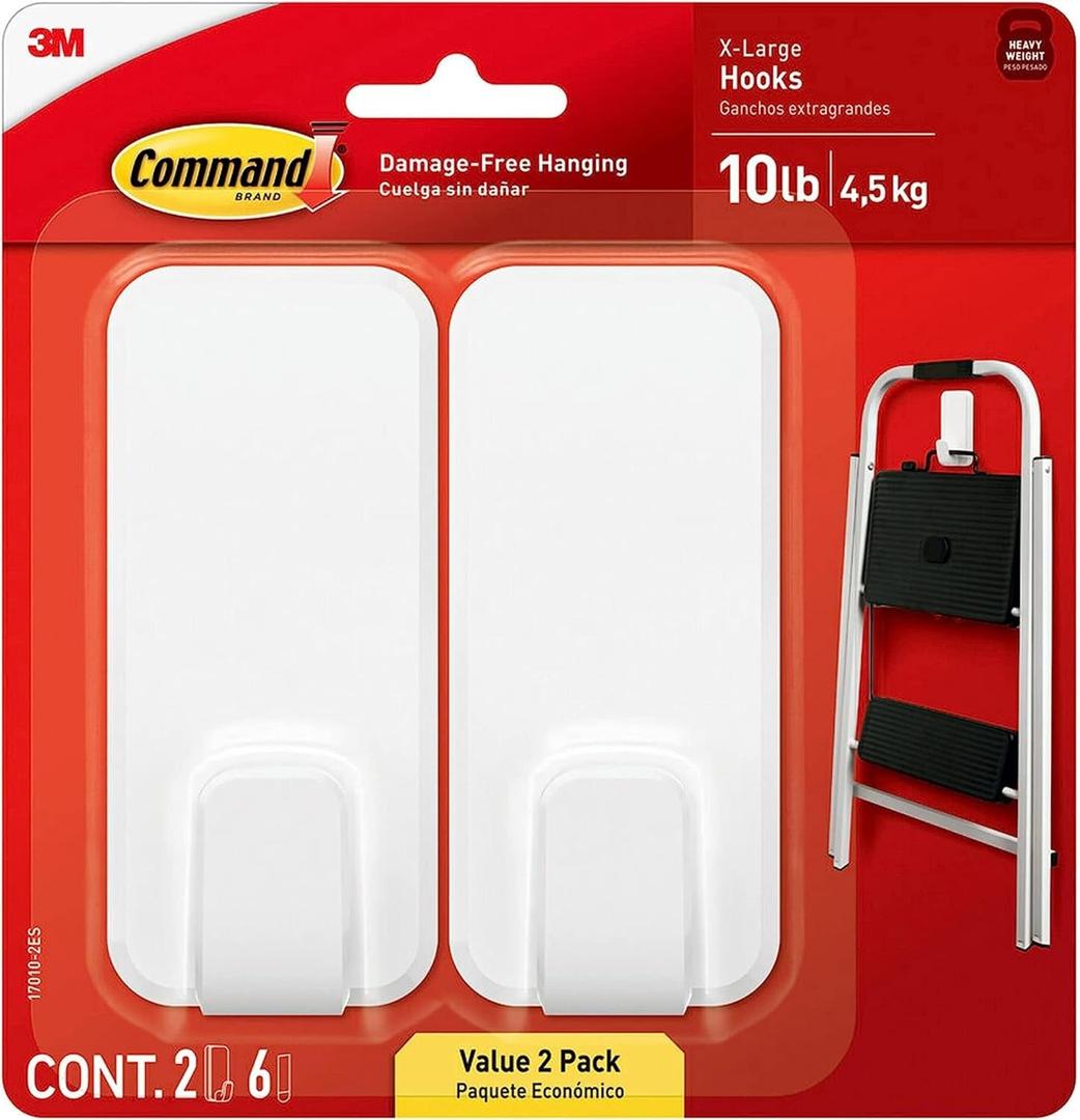 Command X-Large Utility Hooks, White, 2/Pack (17010-2ES)