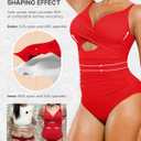 SHAPELLX Tummy Control Swimsuits Women V Neck One Piece Bathing Suit Ruched Push Up Slimming Swimwear Built-in Bra (XXL)