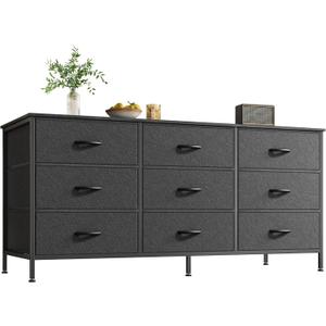 Huuger 9 Drawer Dresser, 47 Inch Dresser TV Stand for 50, 55 Inch TV, Entertainment Center with Drawers, Fabric Chest of Drawer for Bedroom, Closet, Black