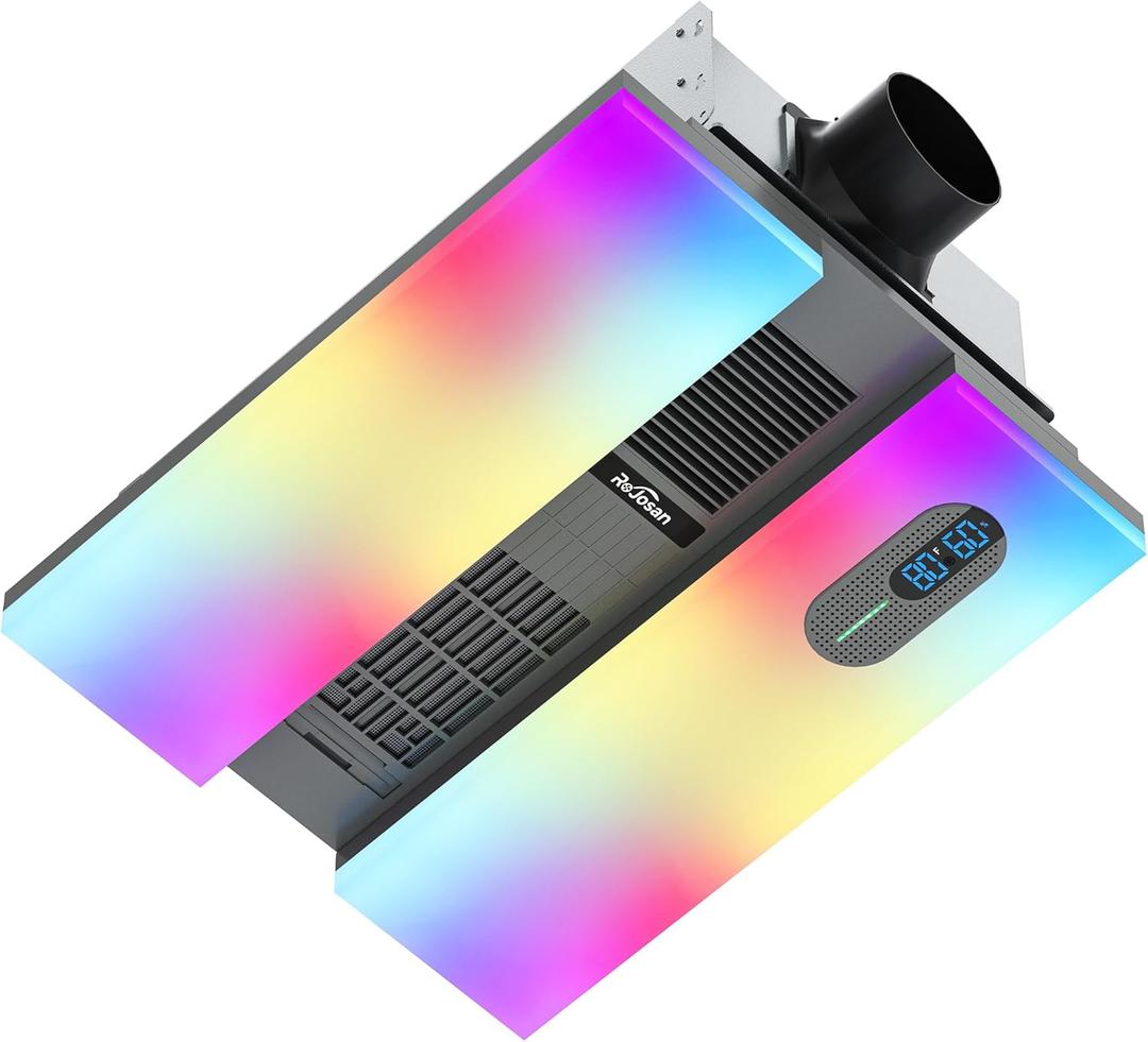 Bathroom Exhaust Fan with Heater, Smart Fan with Bluetooth Speaker, 2 Heat Levels, Humidity and Odor Sensor, RGB and 3CCT Lighting, Remote Control for Bathroom, Kitchen, Basement (Grey)