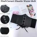 Black Corset Waist Belt for Women Elastic Lace up Renaissance Pirate Accessories Tied Waspie Wide Belt for Halloween (Black)