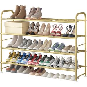 LINZINAR Shoe Rack 4 Tier Storage Organizer for Closet Entryway Metal Gold