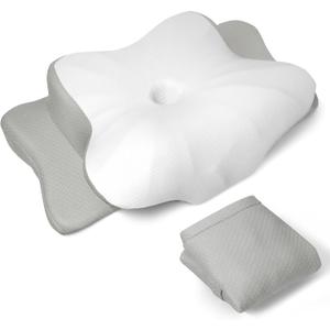 TOPPURE Soft and Coll Pillowcase for Cervical Pillow, Pillow Case ONLY, Pillowcase for Butterfly Shape Cervical Memory Foam Pillow (Queen Size 24.8x14.96x5.51, White-Gray)