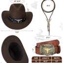 4 Pcs Western Cowboy Outfits for Men Suede Leather Vest Hat Bolo Tie Belt for Western Halloween Cosplay (Brown, L)