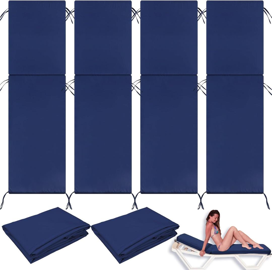 4 Pcs Waterproof Chaise Lounge Cushion Cover Outdoor (Not Includes Cushion) 72 x 21 x 3 Inch Chair Replacement Cover Chaise Slipcover with Zipper Ties for Patio Pool (Navy Blue)