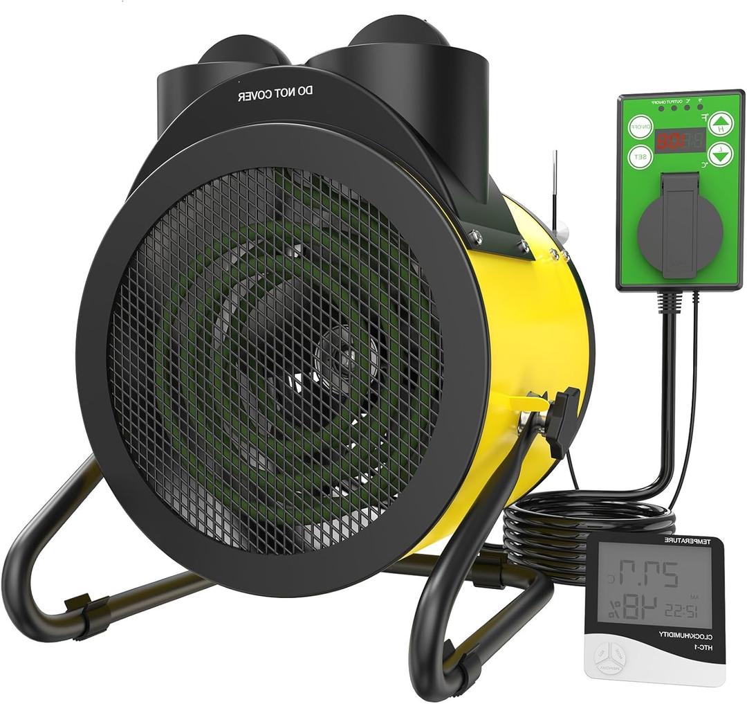 Greenhouse Heater with Thermostat - Electric Patio Heater 1500W, 3S Fast Heating, Overheat Protection, Greenhouse Heater for Green House, Tent, Flower Room (Yellow)
