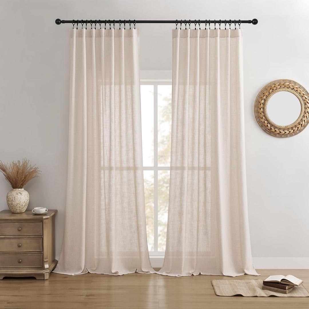Joydeco Linen Curtains for Living Room,Light Filtreing Curtains 96 Inches Long,Living Room Drapes 2 Panel Sets,Ecru Drapes Pinch Pleated (W52 x L96 Inch, Ecru) (52"W x 96"L (Pack of 2))