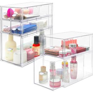Homecor Stackable Storage Drawers Set of 7, Bathroom Makeup Organizer,Bathroom Organizers and Storage, Clear Cosmetic Storage Box For Vanity, Skincare, Undersink, Kitchen Organization (2L+M+4S)