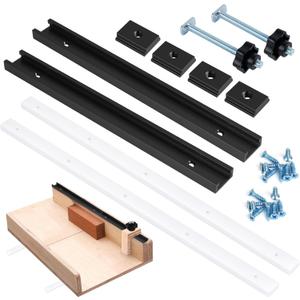 26Pcs Table Saw Crosscut Sled Kit, Table Saw Sled Set with 2PCS Aluminum T-Track, 2PCS 3/4" UHMW Miter Bars Inserts, Knob and Bolt, Screws for DIY Woodworking (Black)