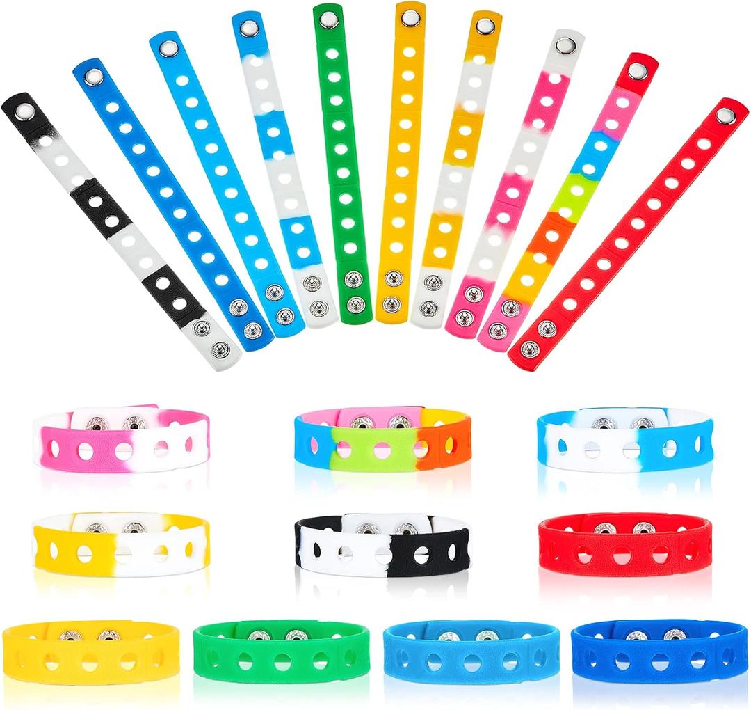 Aoriher 20 Pcs Silicone Charm Bracelets for Kids Operation Christmas Gifts for Child Bulk 7 Inch Rubber Wristband Adjustable Bracelet with Holes for Boy Girl (Rainbow) Aoriher 20 Pcs Silicone Charm Bracelets for Kids Operation Christmas Gifts for Child Bulk 7 Inch Rubber Wristband Adjustable Bracelet with Holes for Boy Girl (Rainbow)