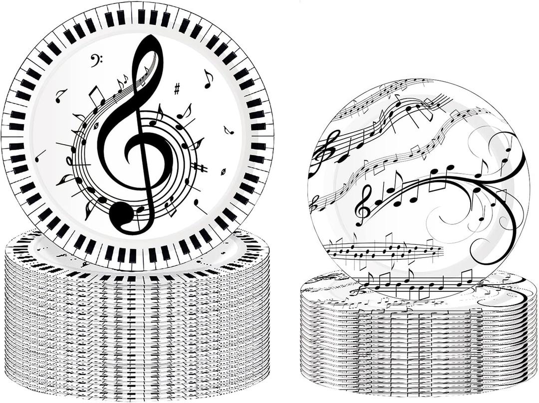 50Pcs Musical Notes Party Supplies Music Paper Plates Tableware Set 9" Music Notes Dinner Plates 7"Music Dessert Plates for Music Themed Karaoke Jazz Party Music Birthday Party Decorations Serve 25