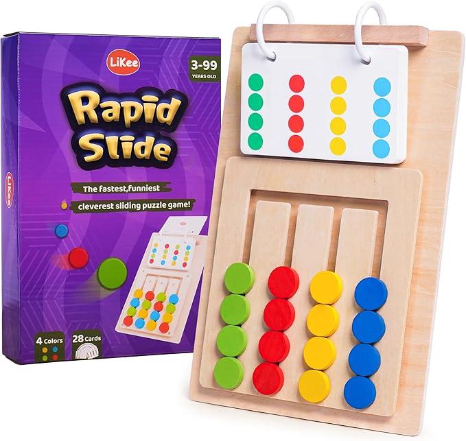 LiKee Slide Puzzle Color Sorting Matching Toys, Airplane Car Travel Busy Board for Toddler NoLoseParts and Portable, Montessori Wooden Educational Toys Board Games for Kids Boys Girls 3+ Years Old