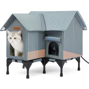Outdoor Cat House Weatherproof, Heated Cat House for Outside, Insulated Outdoor Cat Shelter with Thickened Model (Grey, L)