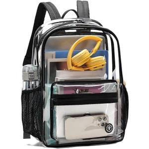 Stadium Approved Clear Backpack, Heavy Duty Transparent Bag for Concerts, Events, College & Workplace - Black