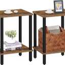 TUTOTAK End Table, Set of 2, Side Table, Nightstand, 2-Tier Storage Shelf, Sofa Table for Small Space, Living Room, Bed Room TB01BB035 (Brown and Black)