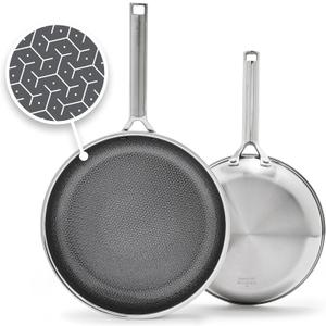 GreenPan Hybrid 9.5 & 11 Nonstick Stainless Steel Frying Pan Set, APEX Tri-Ply Thermobond PFAS-Free Ceramic Skillets, Induction & All Cooktop Compatible, Oven Temp to 850F, Dishwasher Safe, Silver (2 Piece Set)