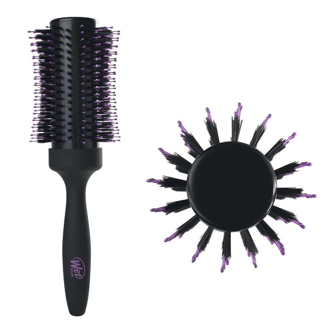 Wet Brush Volumizing Round Brush for Fine to Medium Hair - Salon Blow-Out, Less Pain & Breakage, Lightweight Boar Bristle Detangles & Removes Knots (1 Count, Black)