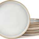 famiware Star Salad Plates for 6, 8 inches Plate Set, Stoneware Dinnerware, Small Dinner Plates for Dessert, Salad, Appetizer, Cappuccino White