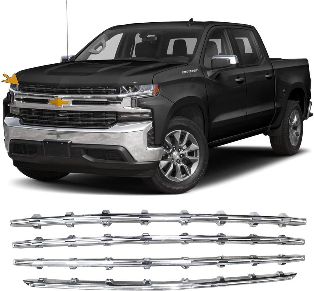 NINTE Grille Overlay Fits for Chevy Silverado 1500 LT RST Models 2019 2020 2021 2022 ABS Chrome Snap On Trim Billet Grille Covers Inserts 4pcs