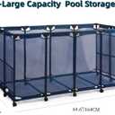 JEFEE Pool Storage Bins Rolling Pool Safety Storage Cart Standard Noodles Holder Organizer with Nylon Mesh, for Pool Floats Storage, Pool Toys Storage Large Capacity 64.57" L*30.51" W*33.46" H Blue
