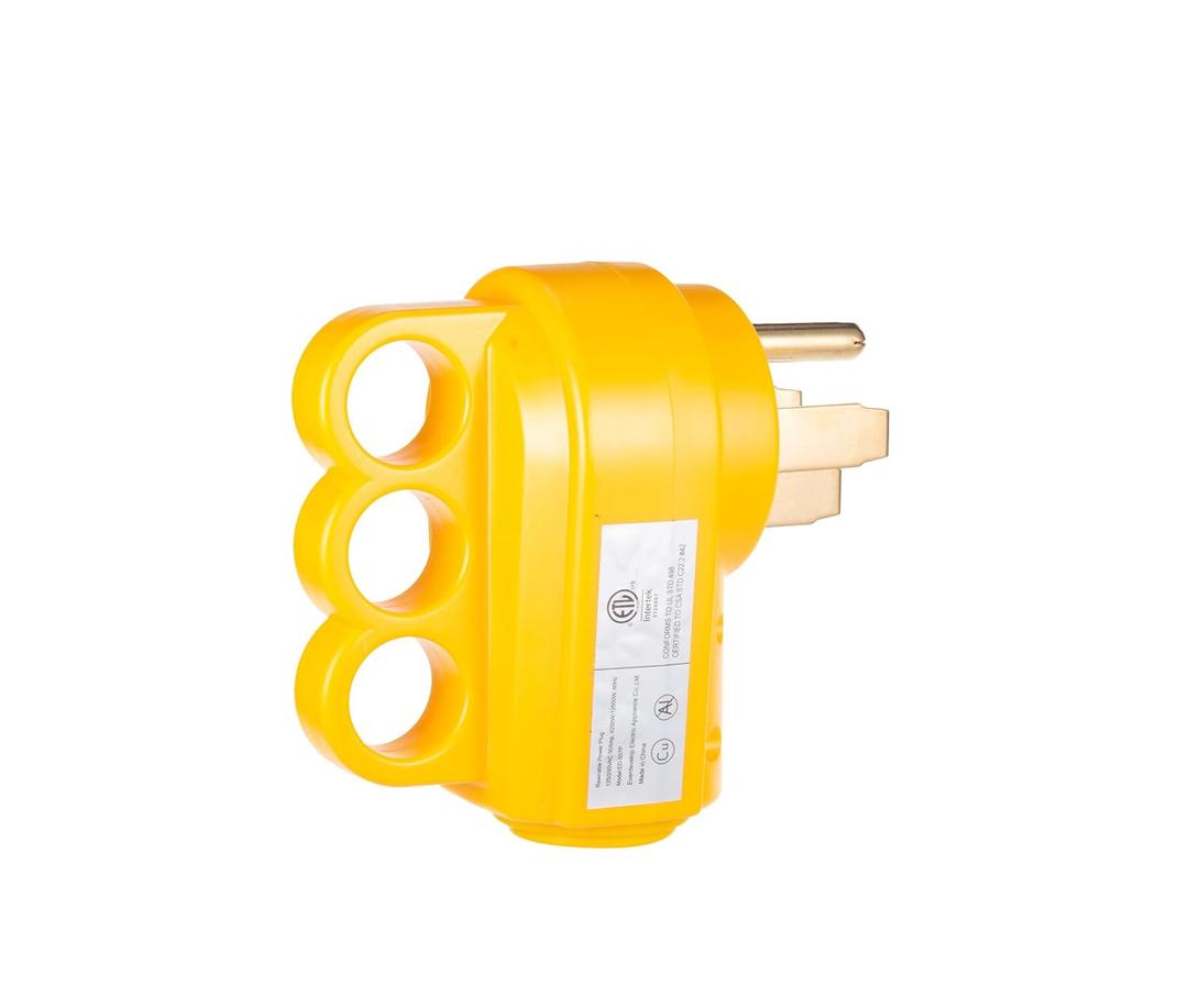 Plutreas 50 AMP Male RV Replacement Plug with Handle, 14-50P Heavy Duty 125V/250V 4 Prong Electrical Plug Adapter, Yellow, Pack of 2