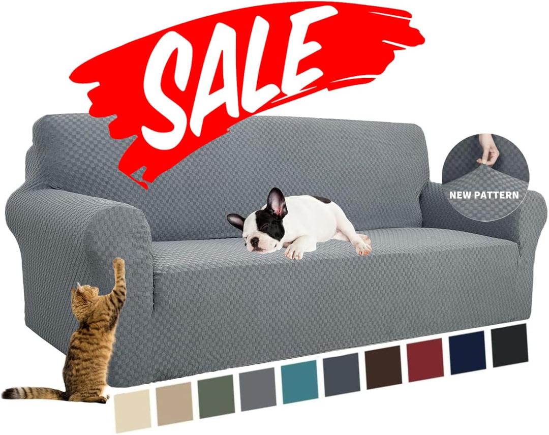 YEMYHOM Couch Cover Latest Jacquard Design High Stretch Sofa Covers for 3 Cushion Couch, Pet Dog Cat Proof Slipcover Non Slip Magic Elastic Furniture Protector (Sofa, Light Gray) (Large (71"-91"))