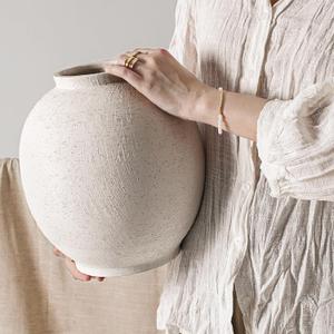 Ceramic Rustic Vase, 10.8 Inch Farmhouse Minimalist Tall Flower Vase for Table, Living Room, Home Decor, Bathroom, Holiday, Wedding, Set of 1, Sandstone White