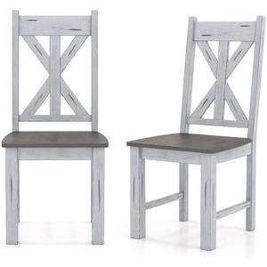 Farmhouse Chair Set of 2 with Rubber Wood Frame and Elegant Hollowed Backrest-Gray