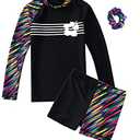 Girls Long Sleeve Swimsuits 2 Pieces Set Rash Guard Swimwear Quick Dry Surfing Wetsuit for Kids Bathing Suit Black 7-8