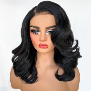 SOKU 13X6 Body Wave Lace Front Wigs Pre Layered, 18 Inch Short Wavy Glueless Wigs Pre Plucked, Natural Black Synthetic Lace Front Wigs for Women, Ready to Wear with Tiny Knots
