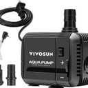 VIVOSUN 210GPH Submersible Pump(800L/H, 8W), Ultra Quiet Water Pump with 3.3ft High Lift, with 5ft Power Cord, 2 Nozzles for Fish Tank, Pond, Aquarium, Statuary, Hydroponics Black