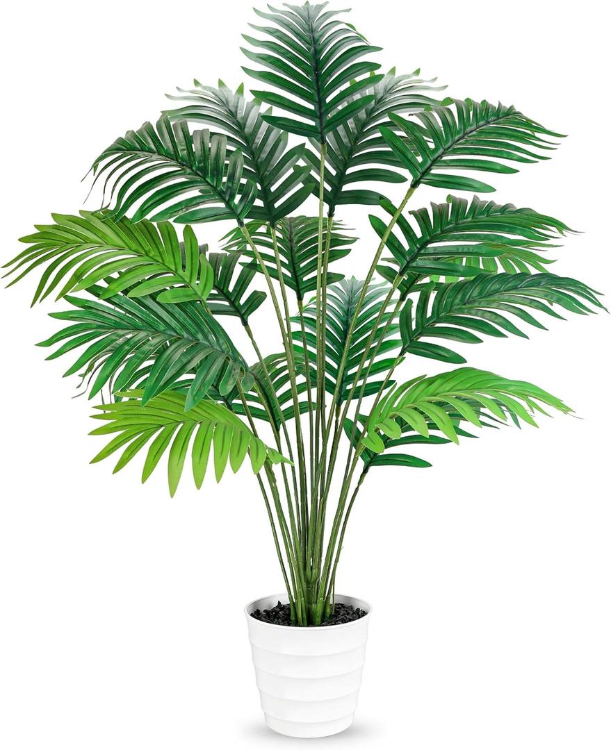 Der Rose 28" Fake Palm Tree Tall Artificial Plants Areca Faux Trees Indoor in White Pot for Home Office Living Room Floor Porch Balcony Decor
