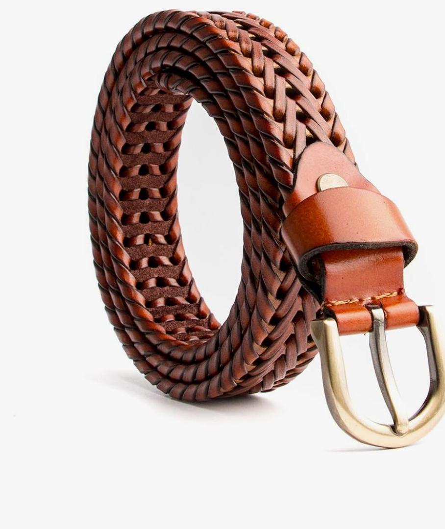 Women's Braided Genuine Real Leather Narrow Belt Adjustable Casual Waist Strap for Jeans Dresses Everyday Outfits