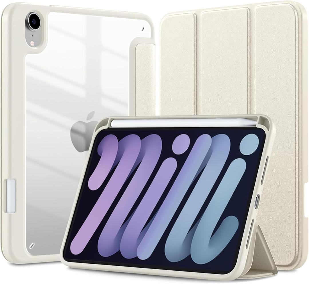 Mastten for iPad mini 7 Case A17 Pro, for iPad mini 7th/6th Generation Case 2024/2021 8.3 Inch with Pencil Holder, Hybrid Slim Clear Back Shell Cover Kids, Auto Wake/Sleep, Starlight