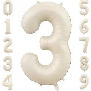 Cream Number 3 Balloons,40 Inch 3 Balloons Giant Helium Foil Mylar Beige 3 Balloon Number for Birthday Party Anniversary Decorations