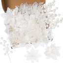 24Pcs Christmas Poinsettia Artificial Flowers and Glitter Berries Kit, 2 Styles Total 16Pcs Christmas Tree Flowers Ornaments, 8Pcs Christmas Tree Picks for Wedding Holiday Decorations, White