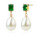 Emerald Green Earrings, Gold and Green Earrings for Women as Wedding Gift for Her, Dangling Vintage Pearl Earrings 12mm Large Pearl Earrings Teardrop Match Emerald Green Costume Jewelry