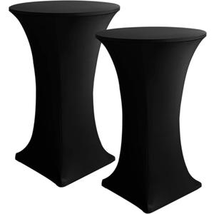 HolidayIdeas Cocktail Table Covers, 2 Pack - Fitted Stretch Spandex Square Corners Cocktail Tablecloths,High Top Table Cloths (Black, Fit for 30"-32" Diameter x 43" Height Tables)