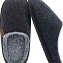 COFACE Mens Cozy Memory Foam Scuff Slippers Casual Slip On Warm House Shoes Indoor/Outdoor Sandal Slippers With Arch Support Rubber Sole Size 7-15 (10, Felt Black)