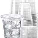 SHOPDAY Disposable Plastic Cups with Lids 8 oz Clear Plastic Cups 100 Pack, Cold Drink Containers Party Cups for Beverage Coffee Soda Juice Smoothie