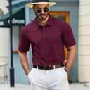 TACVASEN Men's Polo Shirts Short Sleeve Cotton Pique Classic Casual Shirts Moisture Wicking Golf Shirt with 3 Buttons (Wine) L