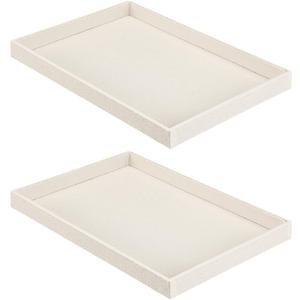 Quelay 2 Pcs Stackable Jewelry Tray Jewelry Organizer Tray Showcase Display Empty Plate Bracelet Ring Earring Organizer (Beige)