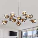 Modern Black Chandelier Sputnik Ceiling Light Fixture with 12 Globe Glass Shade Chandeliers for Dining Room Farmhouse Kitchen Living Room Bedroom Office34" Large Chandelier